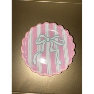 Pink White Stripe Scalloped Trinket Dish‎ Candy Bowl